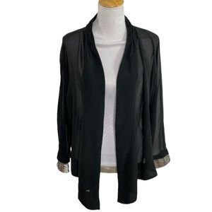 Soft Surroundings Tops | Soft Surroundings Black Chiffon Cardigan W Sequin | Color: Black/Silver | Size: L | Chevelless's Closet